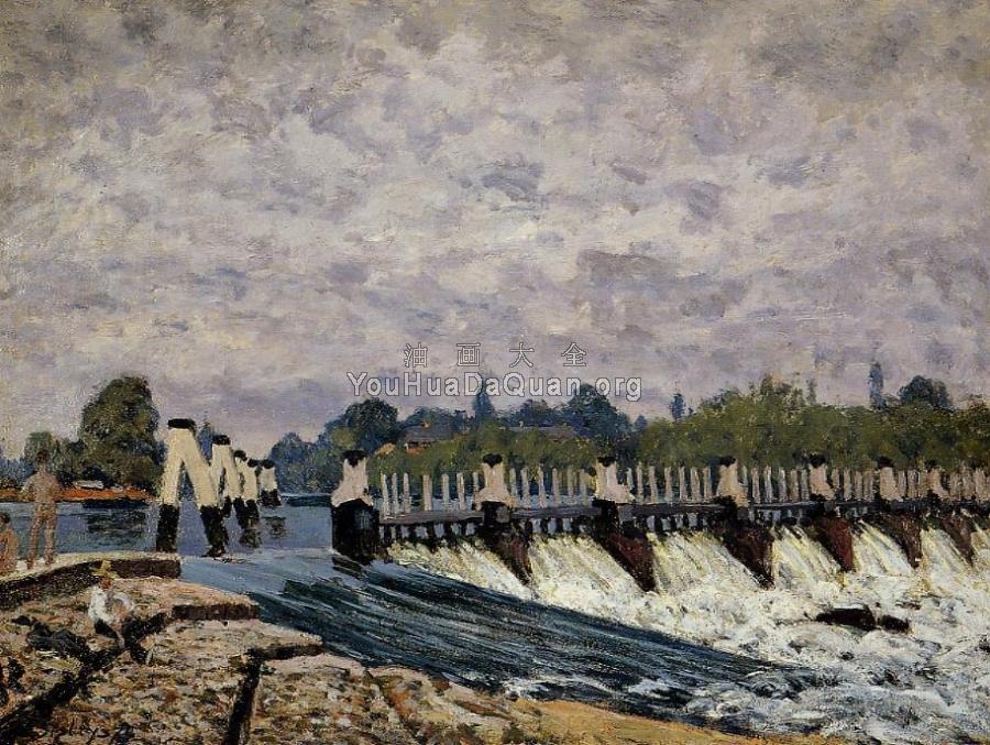 Molesey Weir, Morning - 阿尔弗莱德·西斯莱
